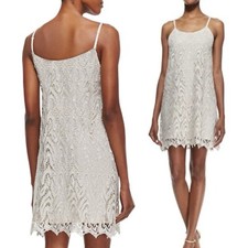 Alice + Olivia Emmie Lace Slip Dress Shimmery Cream Adjustable Strap Size S Mini