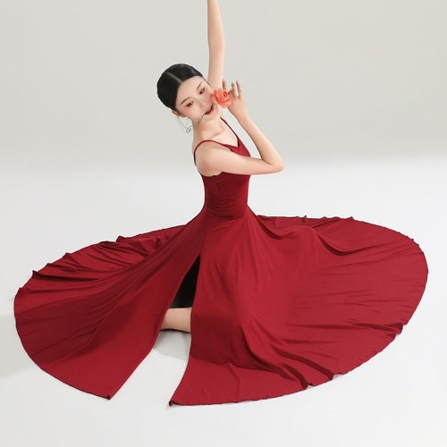 Women's Lyrical Dance Costume Halter Dress Small, B08-wine Red - Picture 5 of 5