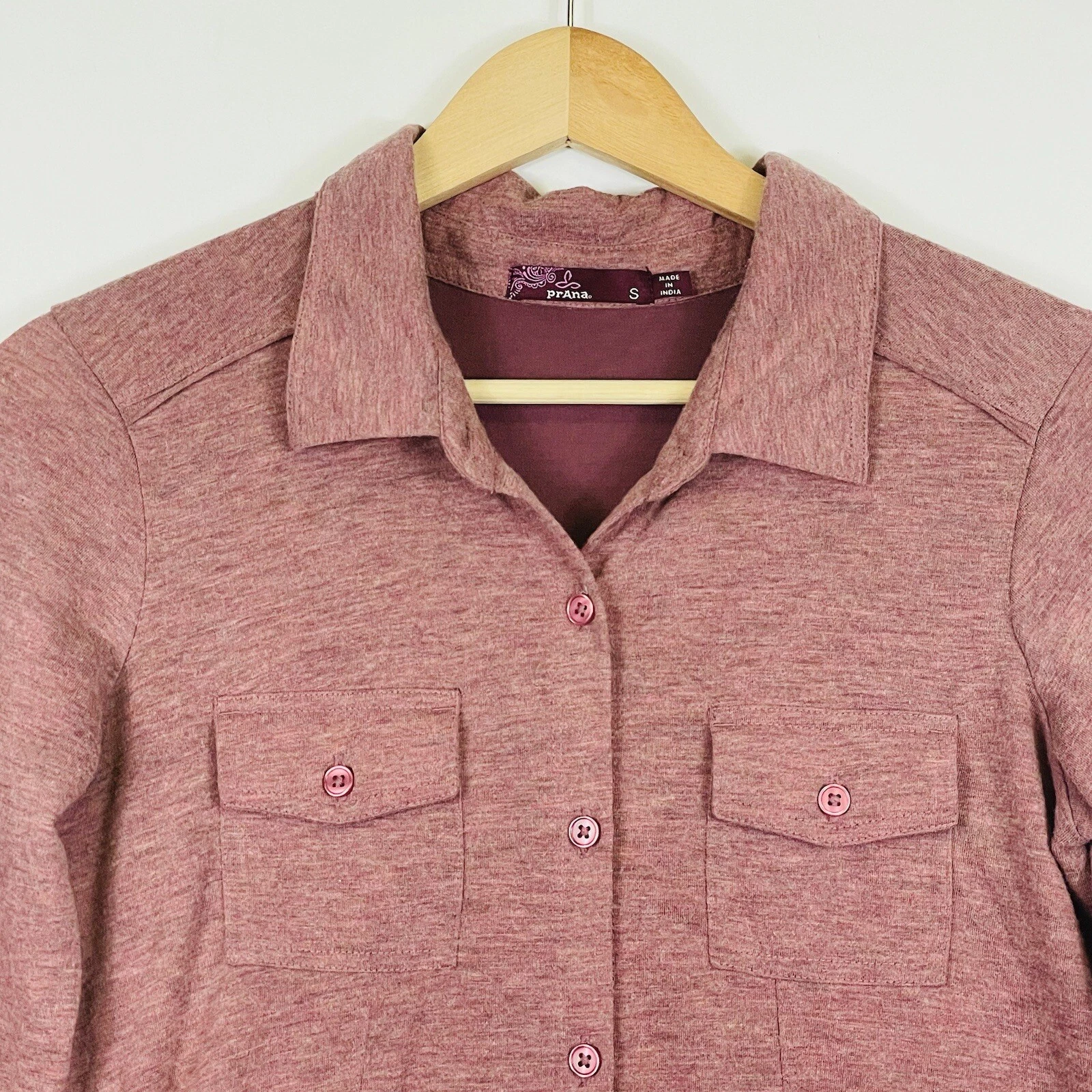 prana heather long sleeve button front jersey dress shirt