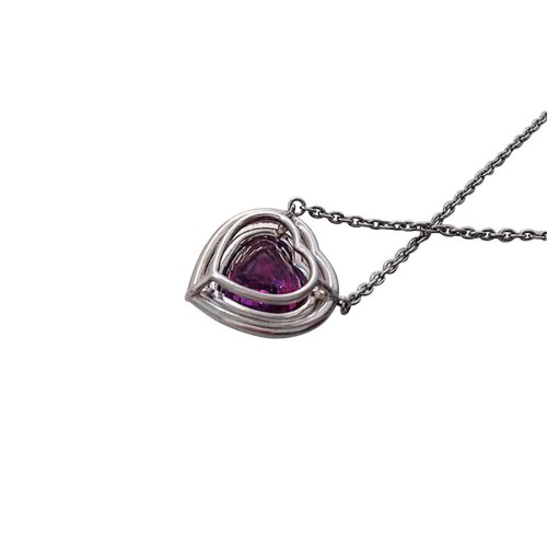 Platinum 7.21ct Red-Purple Sapphires and Diamond Heart Pendant Necklace - Picture 3 of 5