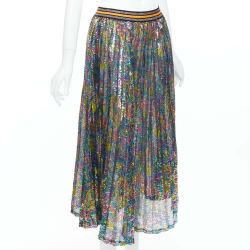 ROMANCE WAS BORN Ken Done Coral Reef Sequin pleated striped skirt S - Picture 3 of 9