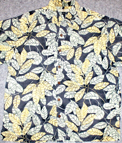 CAMISA TOMMY BAHAMA ISLAND HOJAS SEDA CAMPAMENTO S/S Estampado Hojas Hawaiana Talla L - Imagen 2 de 5