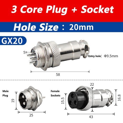 Aviation Plug GX20 Male Socket & Female Plug Docking-Typ Cable Connector 2-9Pin - Picture 10 of 16