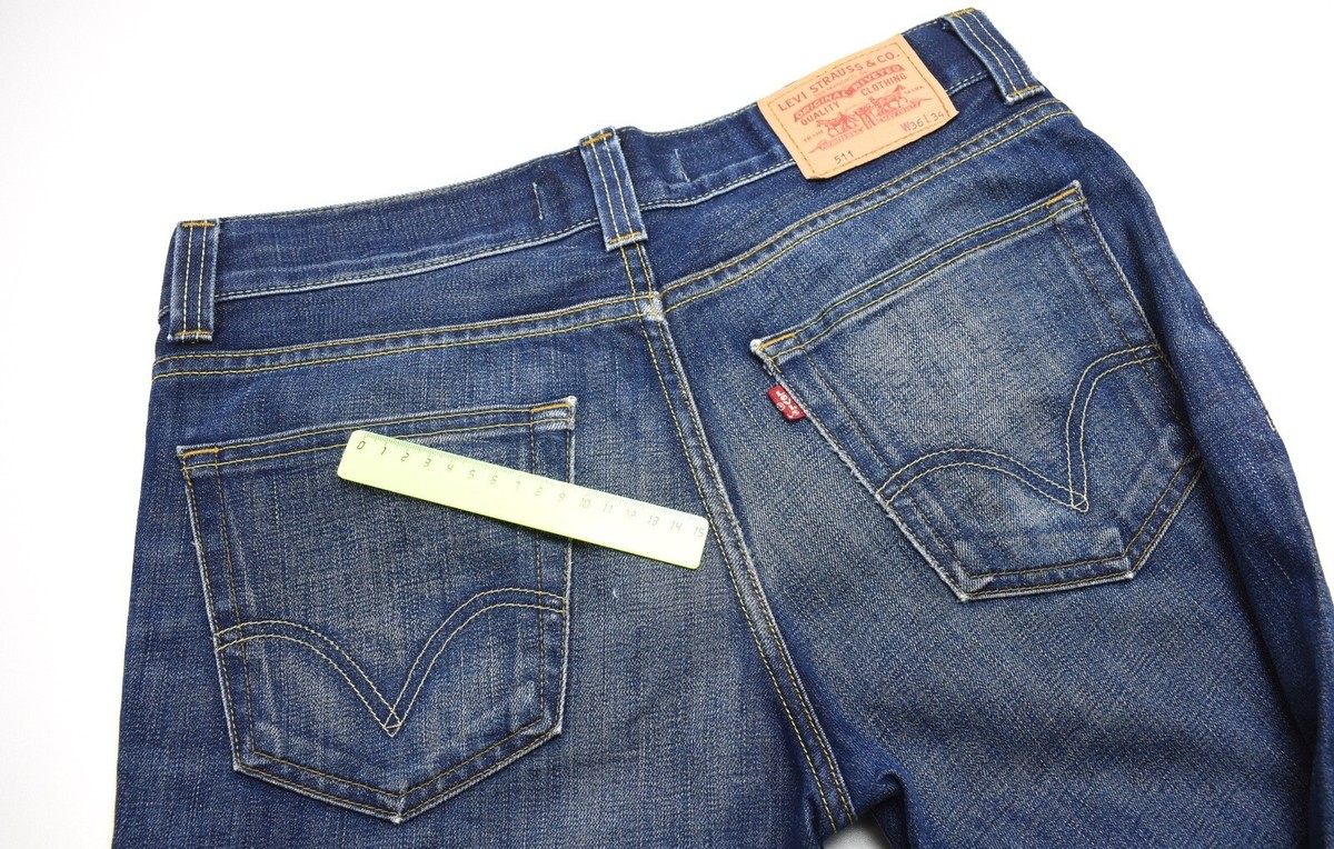 LEVI s 511 Slim Jeans Men s W36 30 Zip Fly Faded Whiskers Logo Blue