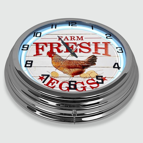 18" Bauernhof frische Eier Blechschild entworfen weiß Neon Uhr - Bild 3 von 5