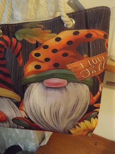NEW FALL GNOMES ZIPPERED PURSE / TOTE / HANDBAG lined 17"W NWT - Picture 7 of 9