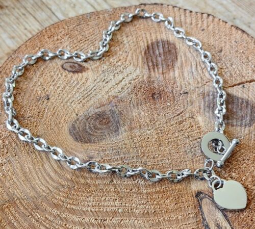 Personalised Silver Heart Charm Toggle Necklace, Chunky Heart Pendant Necklace - Picture 33 of 42