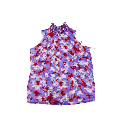 Calvin Klein Floral-Print Smocked-Neck Top, Size Large - Picture 4 of 4