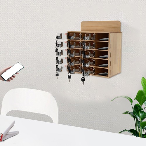 15 Slots Wood Cell Phone Locker Box Storage Cabinet Pocket with Keys NEW! - 第 3/19 張圖片