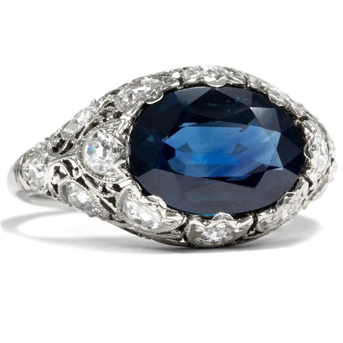 Anillo para mujer retro de terciopelo azul oscuro ovalado 3,40 quilates zafiro con blanco brillante CZ - Imagen 1 de 8