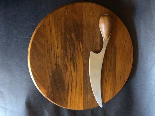 mcm 70s teak wood cheese Dansk Vivianna Torun charcuterie board knife Denmark - Picture 2 of 7