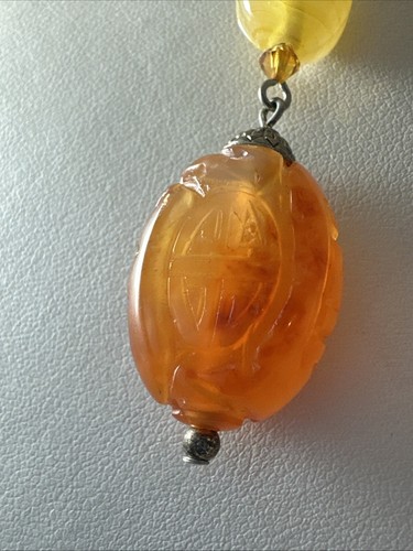 Vintage Chinese Carved Carnelian Shou Beads & Vintage Glass Beads 18" Necklace - Picture 2 of 11