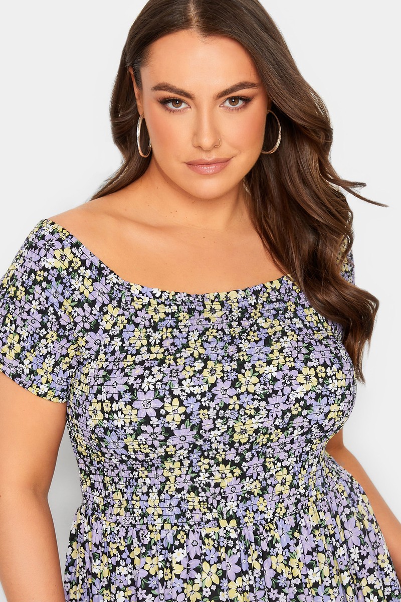 Shirred bardot maxi dress 2025