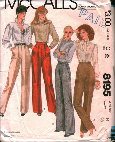 8195 Vintage McCalls Sewing Pattern Misses Slacks Pants Career Trousers OOP Sew - Picture 1 of 2