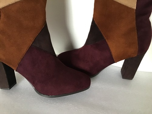 Impo ~ Onnie Size 7.5 M Faux Suede Knee High Side Zip Heel Boot Colorblock Brown - Picture 4 of 8