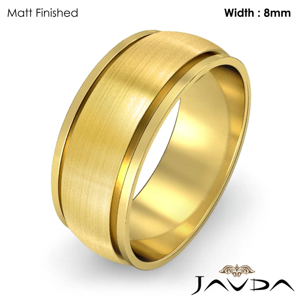 Alianza de boda para mujer lisa sólida cúpula anillo escalón 8 mm oro amarillo 18k 7,6 g talla 6-6,75 Foto 2 de 4