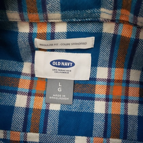 Old Navy Shirt Mens Large Blue Orange Flannel Button Up Long Sleeve Casual Adult - Picture 4 of 9