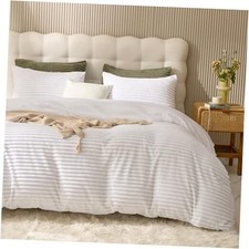 Plush Duvet Cover Set - King Size Beige King 104" 90" Narrow Striped - Beige