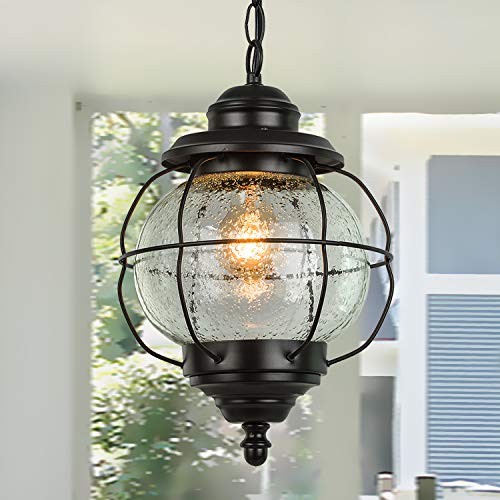Outdoor Pendant Lights, Farmhouse Ceiling Hanging Porch Fixture in Black - Picture 2 of 7