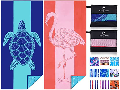 2 Pack Microfiber Lightweight Beach Towel 71"x32" Oversized Turtle Flamingo - Picture 2 of 7