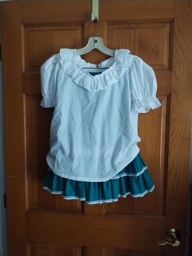 Women's VTG Malco Modes Style 2Pc Square Dance Set Top & Skirt Green White