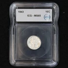 1943 Silver Mercury Dime Uncirculated ICG MS65 10C Winged Liberty