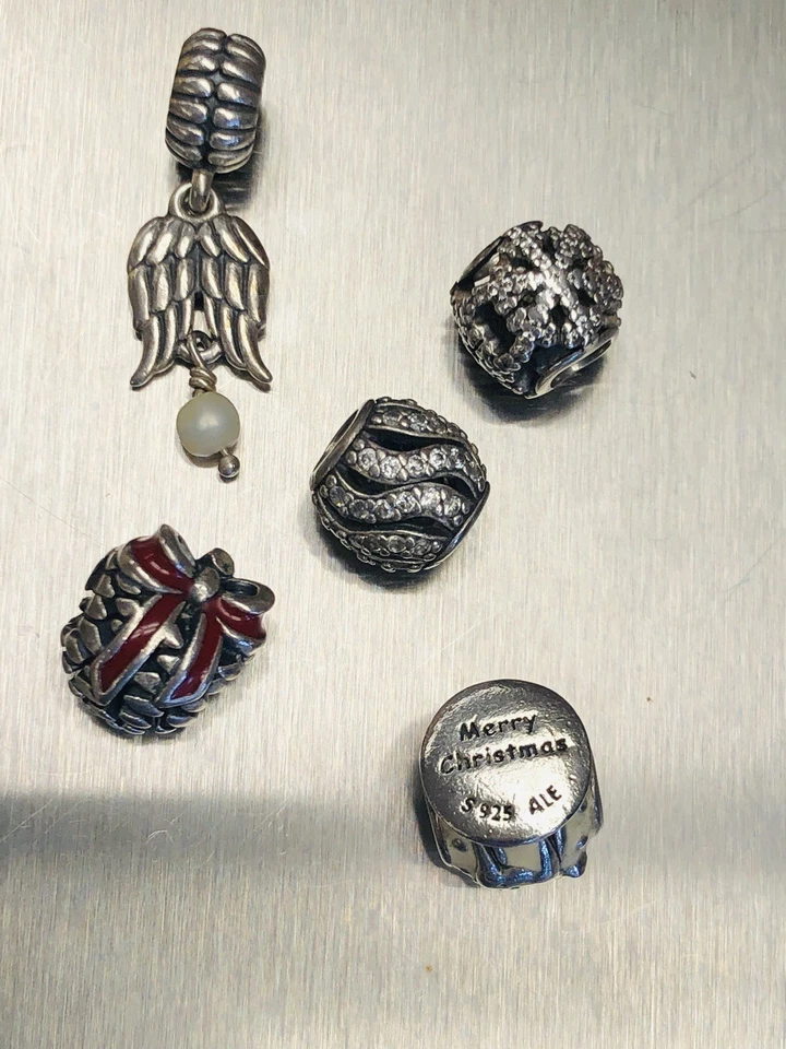 Lot of 5 PANDORA Charms Snowflake Reindeer Pinecone Angel wing Pandora bead 16.6 - Image 2 of 4