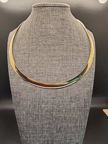 Moda 18k Yellow Gold Over Bronze Textured Herringbone 18 Inch Chain BEC439 - Picture 7 of 8