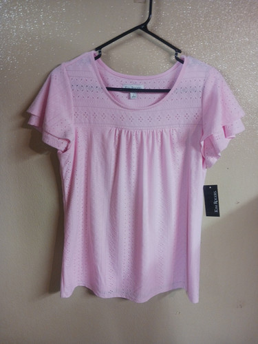 Kim Rogers Petite Medium Pink Short Sleeve Pullover Top
