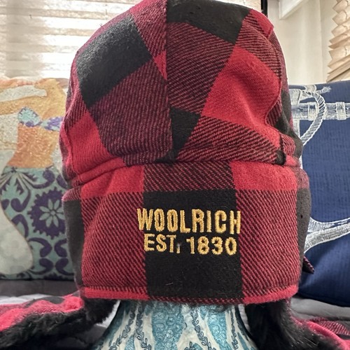 WOOLRICH TRAPPERMÜTZE ROT SCHWARZ KARIERT Gr. L Wollmischung Kunstfell Flieger Uschanka - Bild 6 von 14