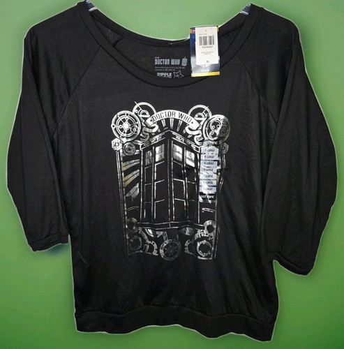 NWT Doctor Who Silver Foil Tardis Graphic Ripple Junction Ladies XL Black Shirt