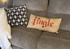 Pottery Barn Holiday Christmas JINGLE Burlap Pillow 12”x24” Excellent Condition