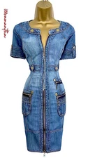 Karen Millen Size UK 8 VINTAGE MILITARY DENIM ZIP DRESS