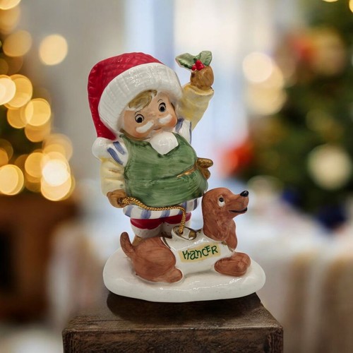 Vintage Napco Figur Junge Weihnachtsmann mit Rentier Tänzer #178 Spaniel Hund Weihnachten - Bild 1 von 7