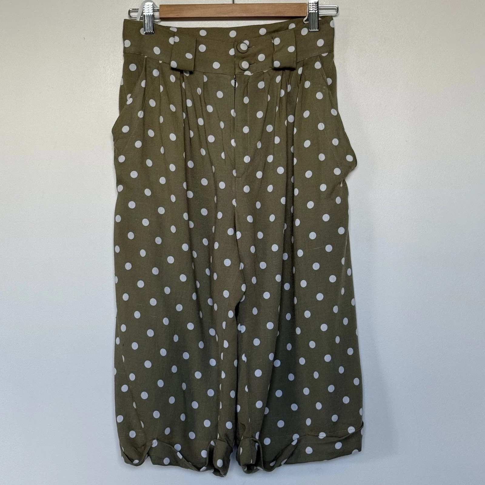 Zimmermann Polka Dot High Waist Shorts Size 0/34 Olive Linen Blend