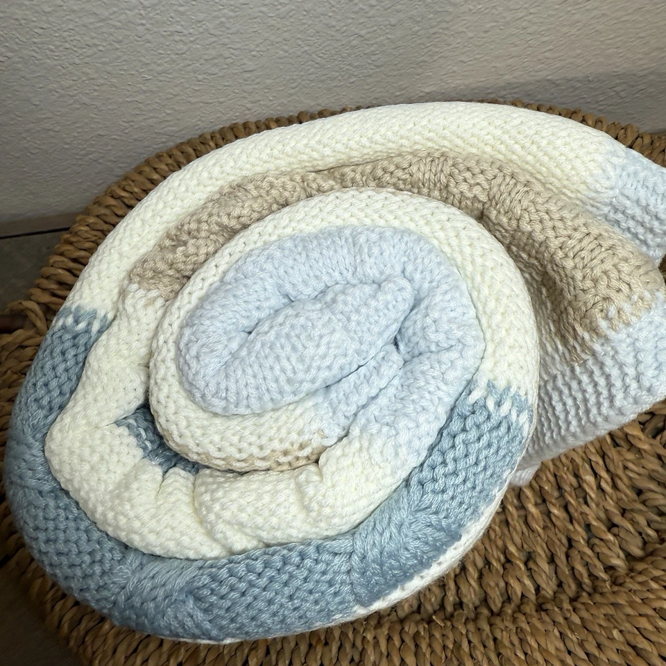 NEW POTTERY BARN KIDS LION HEIRLOOM BABY BLANKET KNIT WITH SHERPA BACK ~ NO MONO - Image 2 of 4