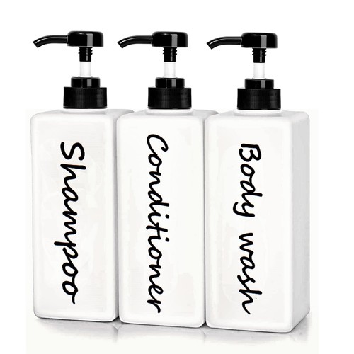 Shampoo and Conditioner Dispenser (Set of 3, 21oz) Modern Refillable Shampoo ... - Picture 8 of 8