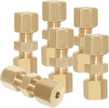 6PCS Brass Compression Tube Fitting, Union, 1/8" Tube OD X 1/8" Tube OD Coupler