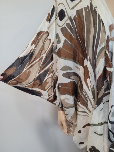 Nwot Eskandar Abstract Cream Brown Linen Silk Cascading Cocoon Jacket - Picture 4 of 12