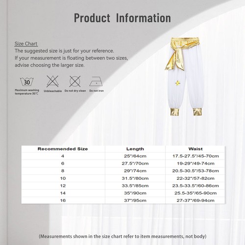 Boy Arabian Prince Cosplay Party Costume Pant Metallic Waistband Elastic Trouser - Picture 6 of 27