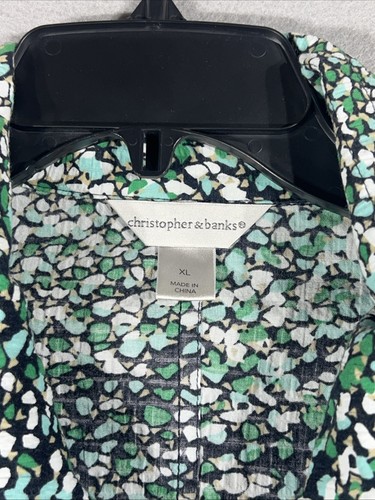 Christopher & Banks Damen XL blau grün schwarz abstrakt Kiesel Print Jacke Reißverschluss - Bild 4 von 9