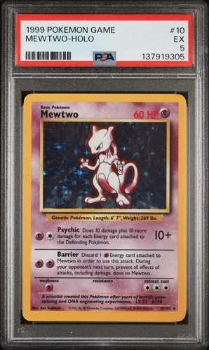 1999 POKEMON BASE SET UNLIMITED #10 MEWTWO-HOLO PSA 5