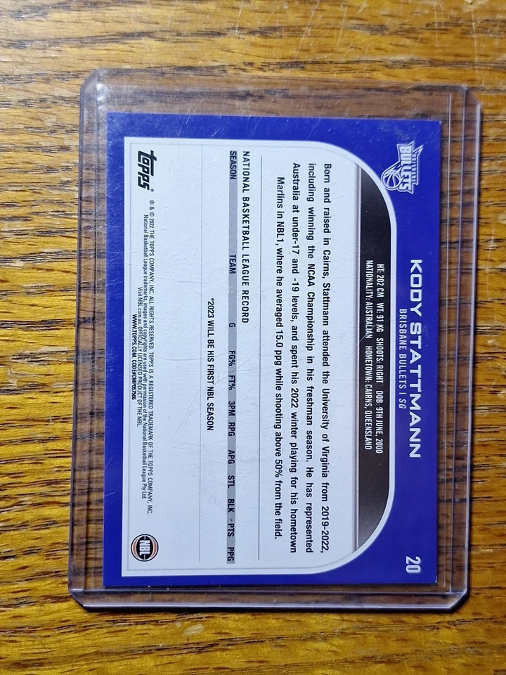 2022-23 Topps NBL National Basketball League - Kody Stattmann #20 Blue (RC) - Image 2 of 2