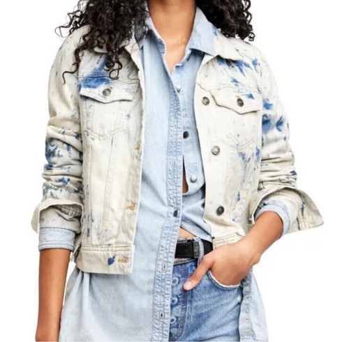 Free People Jones Tie Dye Blue Rumors Denim Jacket Distressed Light Women’s 6 - Bild 2 von 10