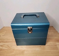 Metal Deluxe 8mm Movie Reel Chest Box Storage Case Film Blue Vintage