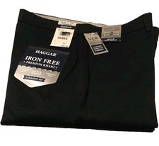 Haggar Men's Iron Free Premium Khaki Stretch Twill Straight Fit Black 34W x 34L