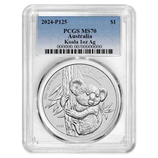 2024-P $1 Australian Silver Koala PCGS MS70 Blue Label - 1 oz .9999 Fine