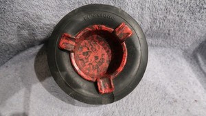 FIRESTONE TIRE ASHTRAY "VINTAGE" W/RED & BLACK ASHTRAY U.S.A. MADE KEIFER MCNEIL