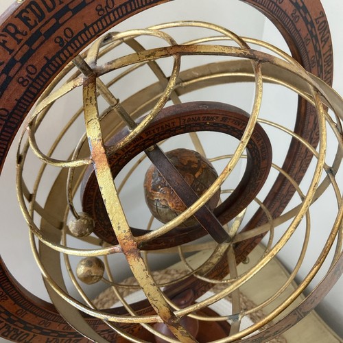 1920s Wood and Brass Armillary Sphere with Double Rotating Globe - Picture 2 of 10
