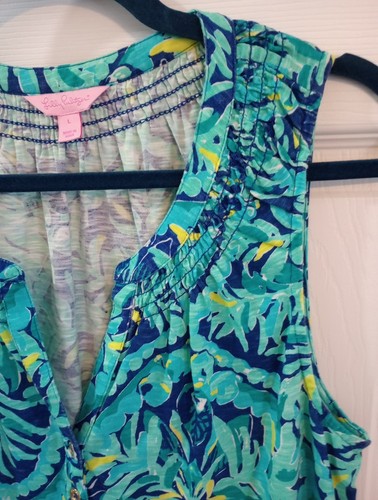 Green & Blue Floral PrintLilly Pulitzer sleeveless v neck Etta dress size L, EUC - Picture 6 of 15